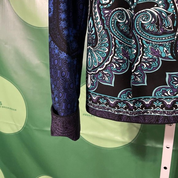 COLDWATER CREEK Women's open front blazer in MULTI BLUES ABSTRACT sz 8 - VGUC - Picture 4 of 15